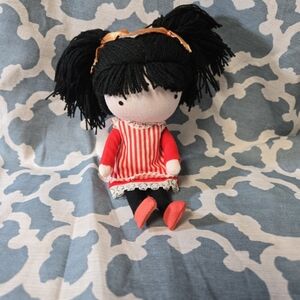 Vintage Girl Pocket Doll 1954 Black Yarn Hair Original Red &  White Dress Japan